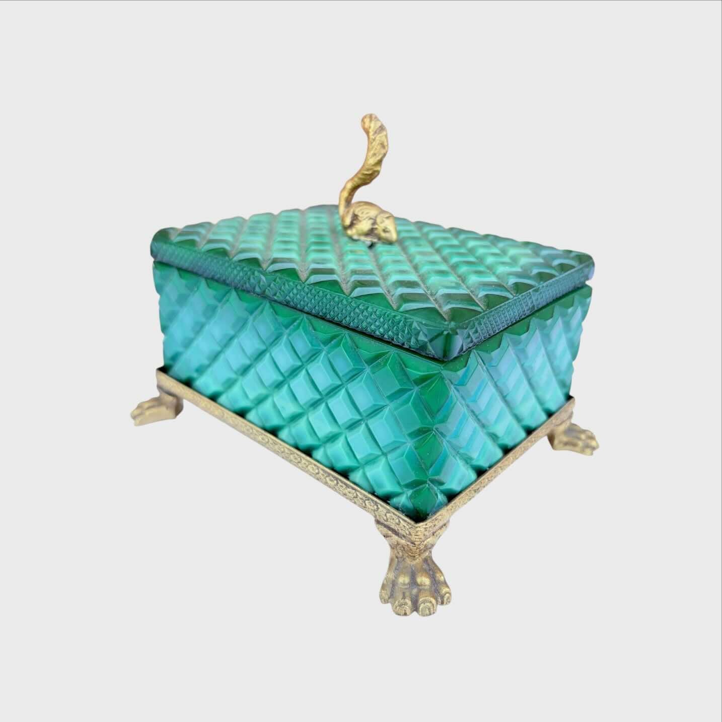 Scatola Decorativa Portagioie Vintage in vetro Malachite