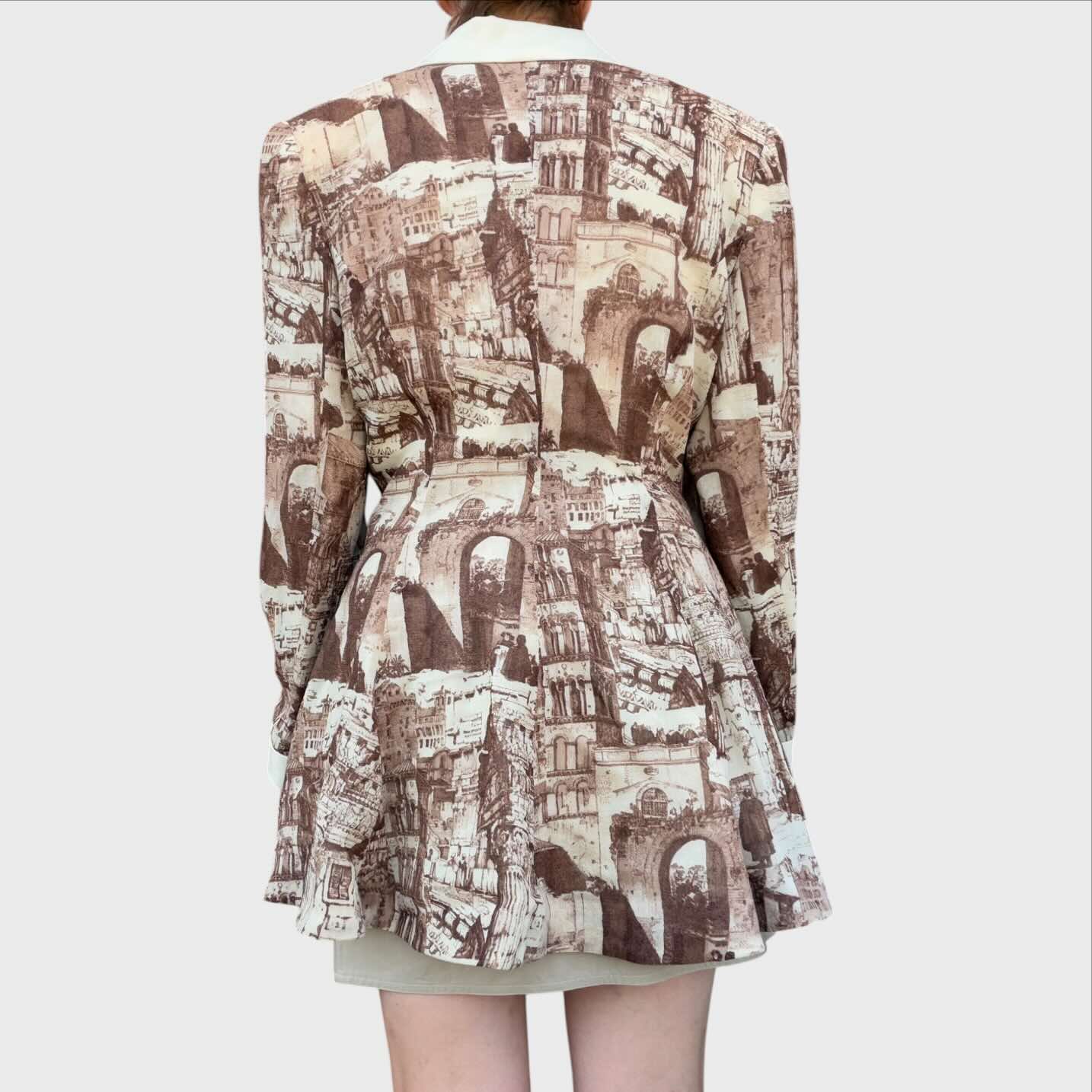 Blazer Vintage Karen Stampa Architettura Classica in Pura Lana Vergine