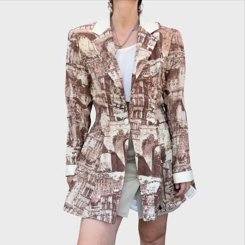 Vintage Karen Blazer mit architektonischem Print aus reiner Schurwolle  