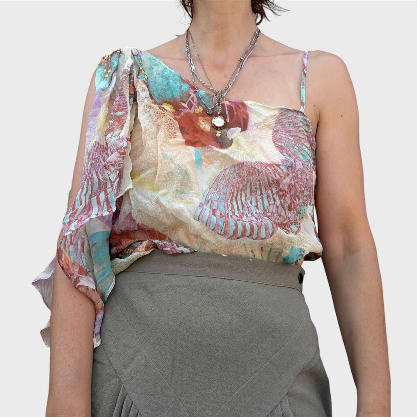 Kenzo Top Vintage Multicolore Stampa su Seta