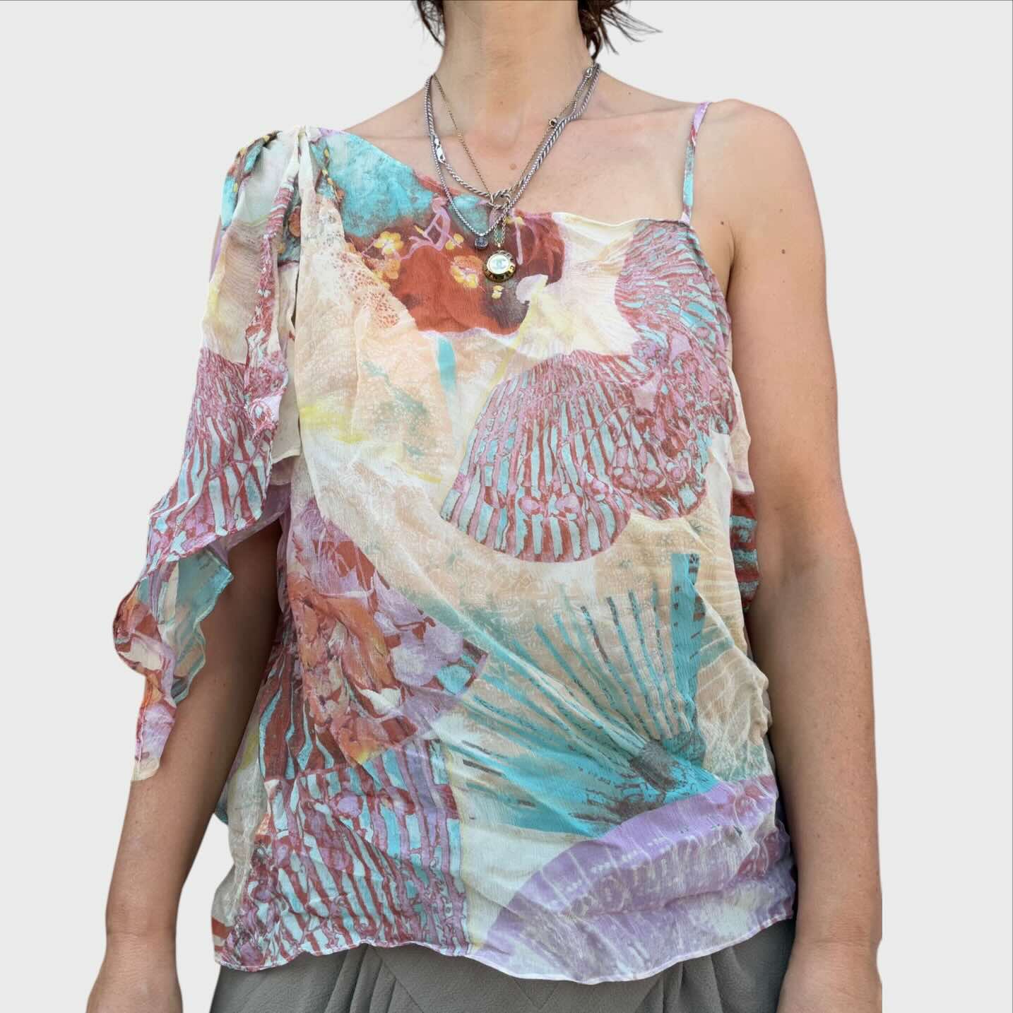 Kenzo Top Vintage Multicolore Stampa su Seta