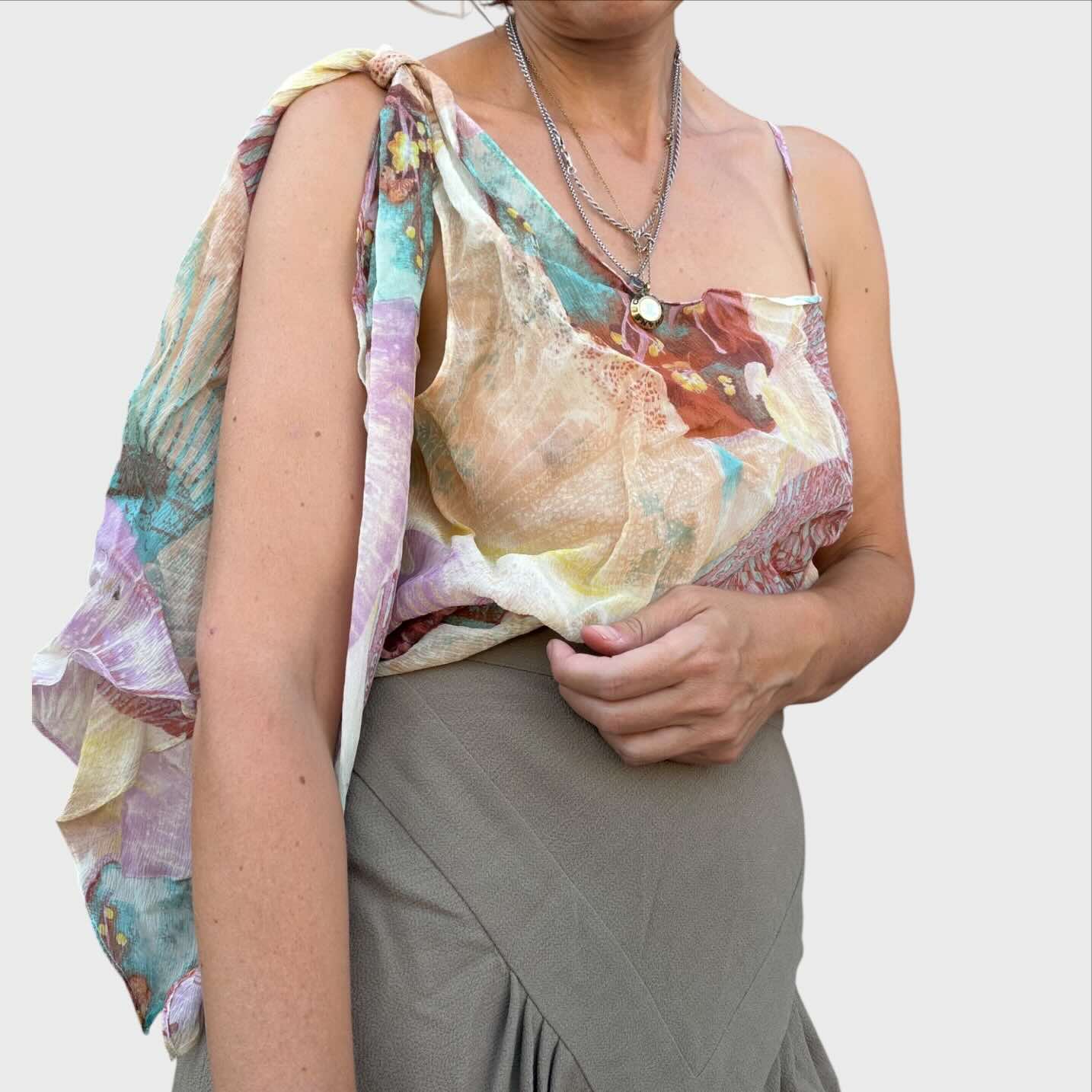 Kenzo Top Vintage Multicolore Stampa su Seta