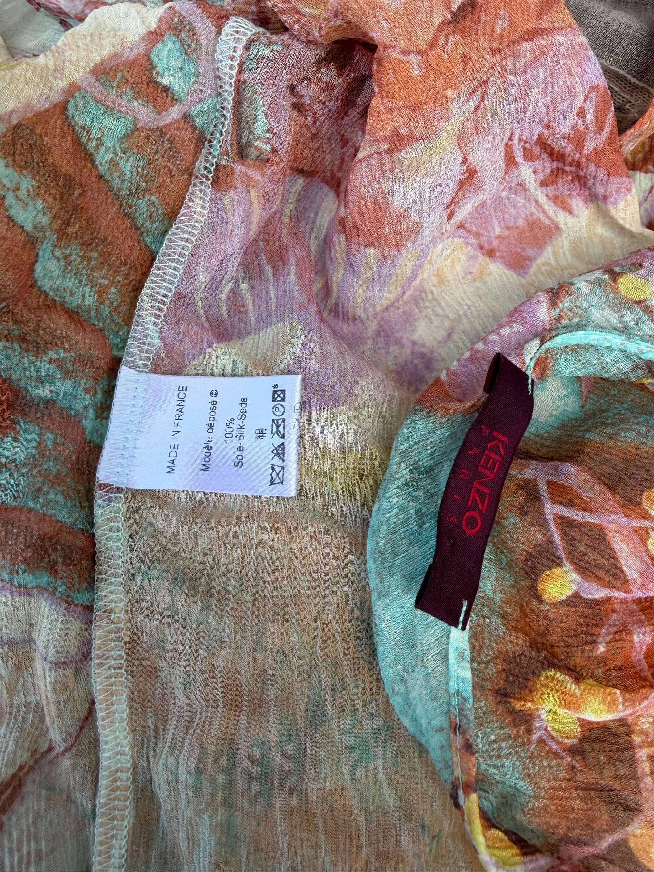 Kenzo Top Vintage Multicolore Stampa su Seta
