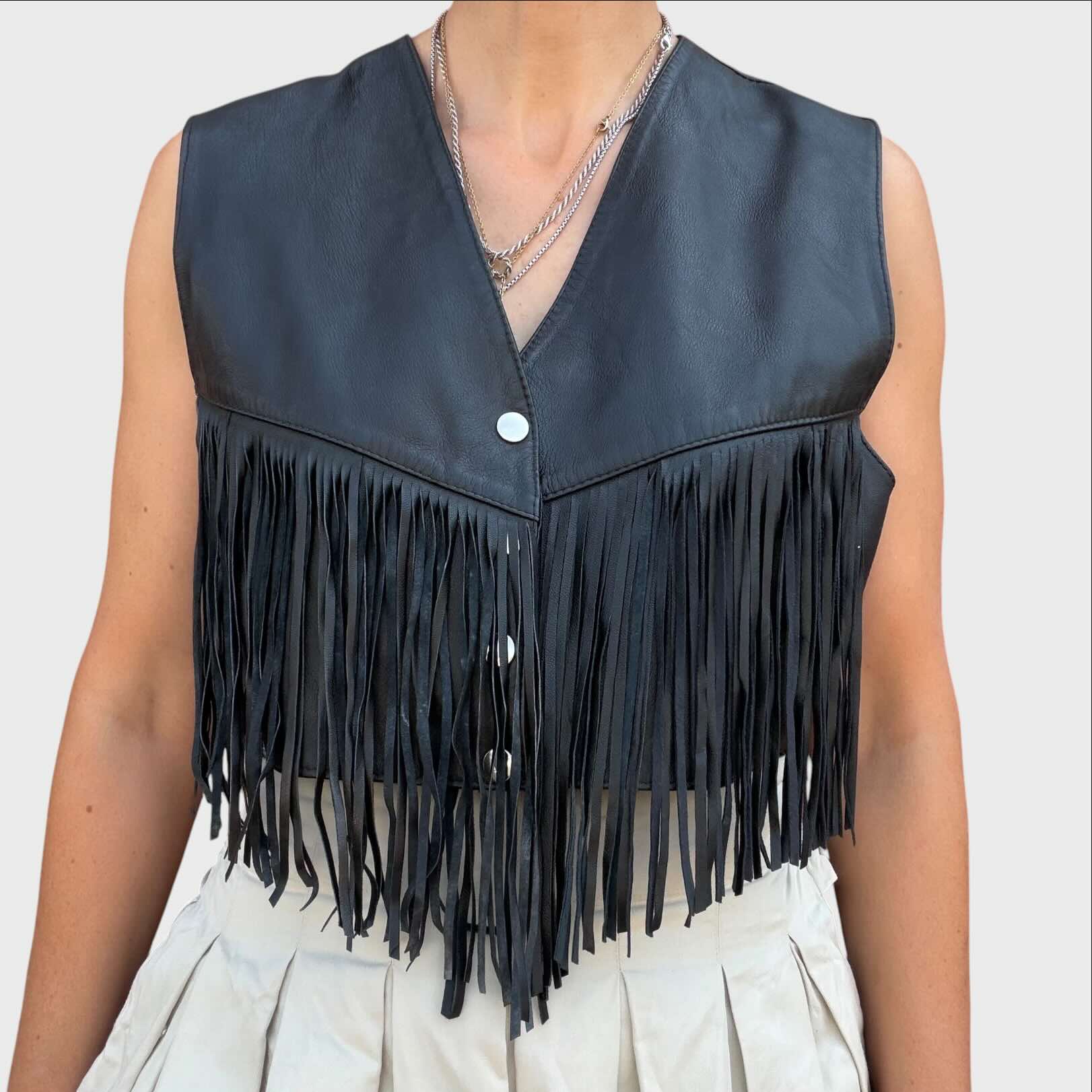 Gilet Vintage in Vera Pelle con Frange 