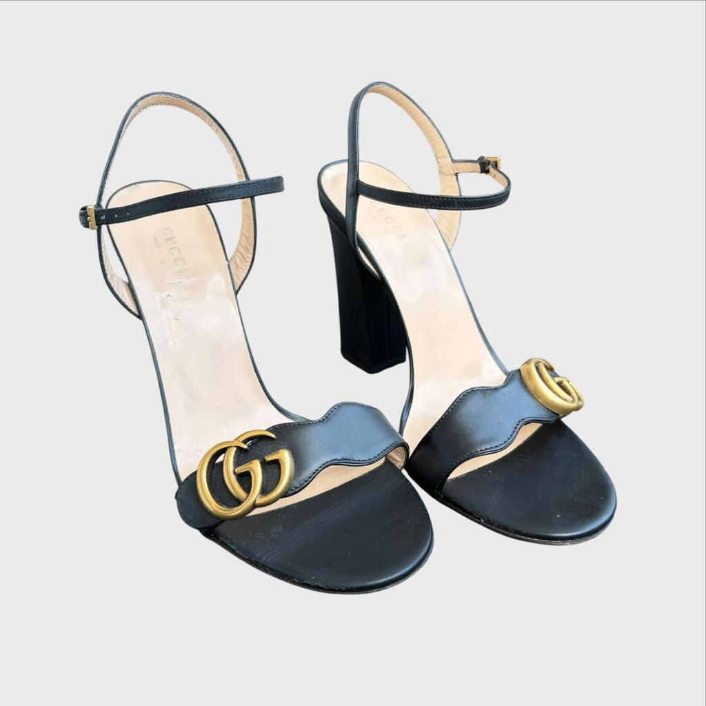 Gucci Sandali Marmont GG Neri Tacco quadrato 