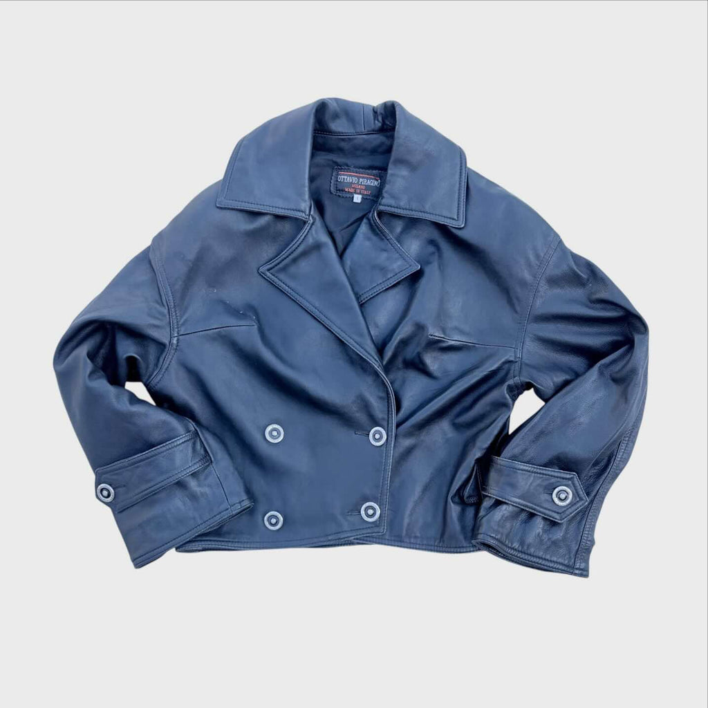 Ottavio Piragino Giacca Donna Vintage 80 Vera Pelle Nera