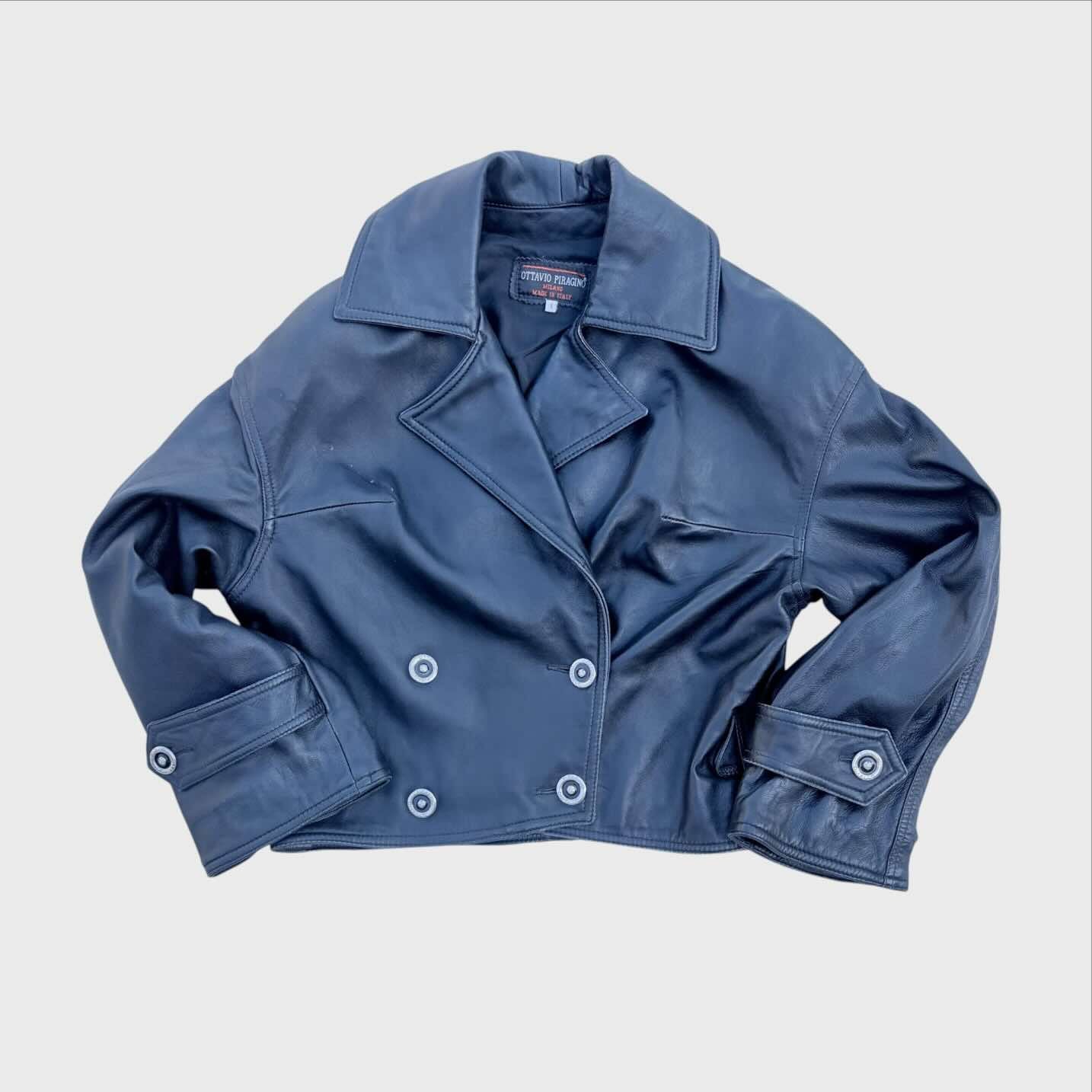 Ottavio Piragino Giacca Donna Vintage 80 Vera Pelle Nera