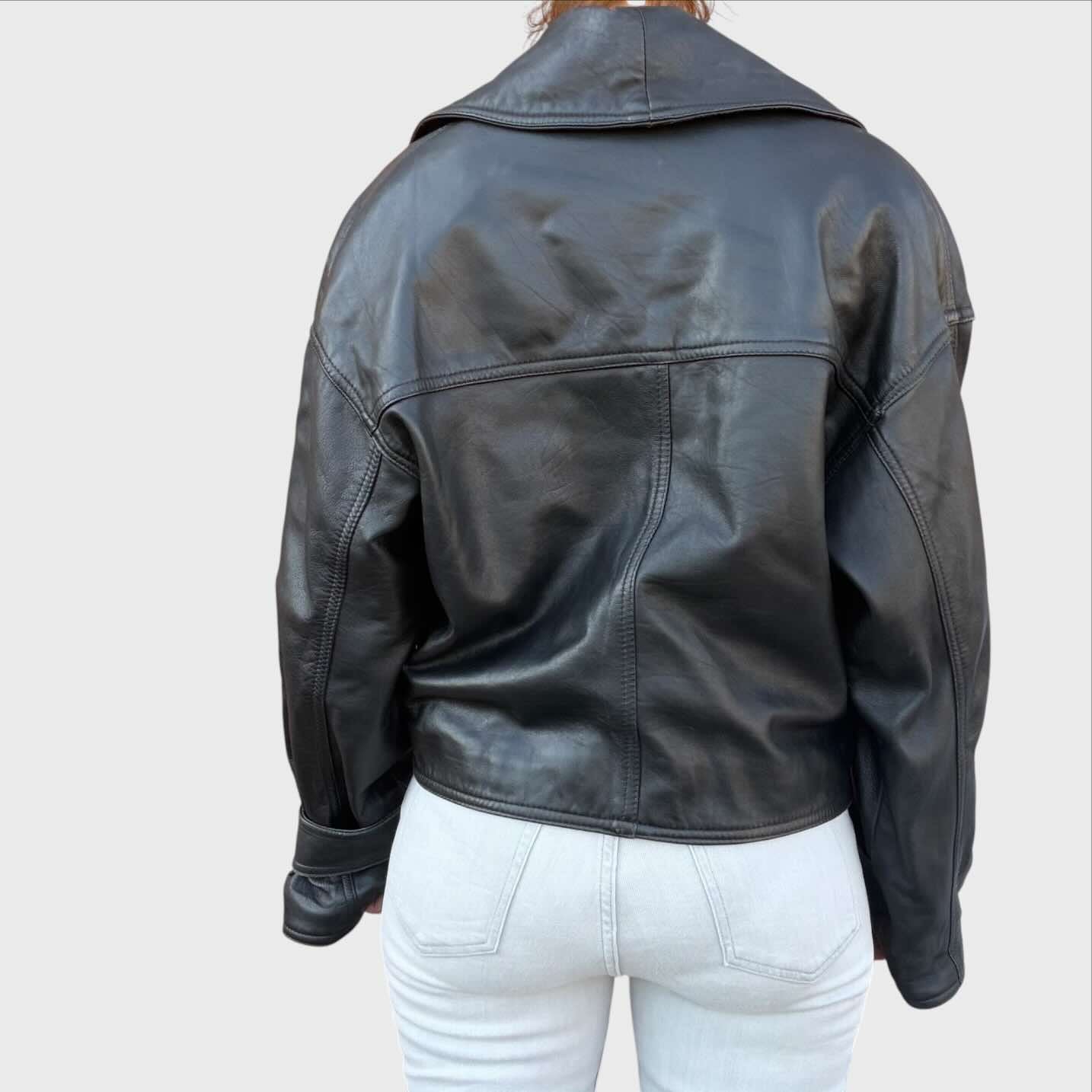 Ottavio Piragino Giacca Donna Vintage 80 Vera Pelle Nera