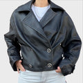 Ottavio Piragino Giacca Donna Vintage 80 Vera Pelle Nera