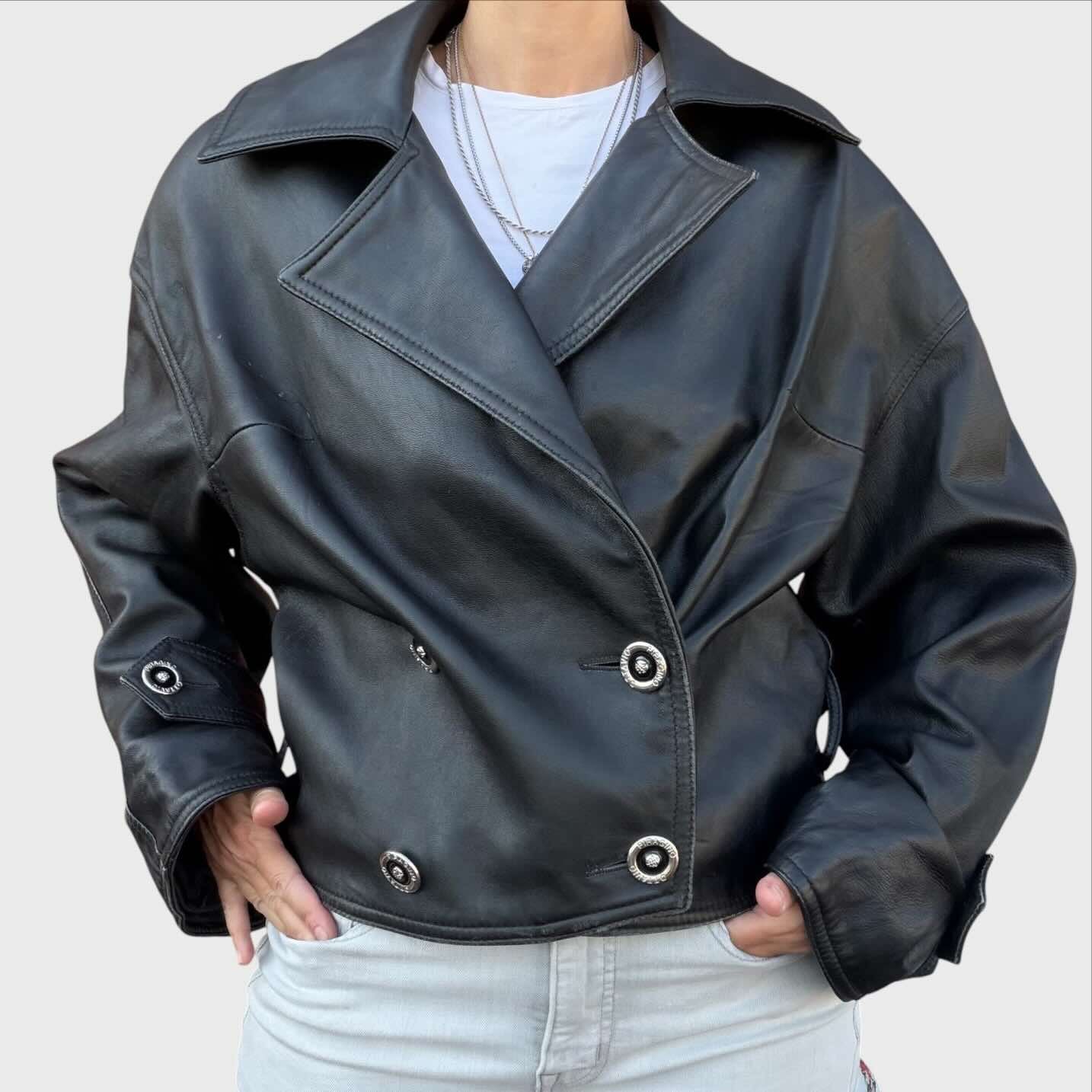 Ottavio Piragino Giacca Donna Vintage 80 Vera Pelle Nera