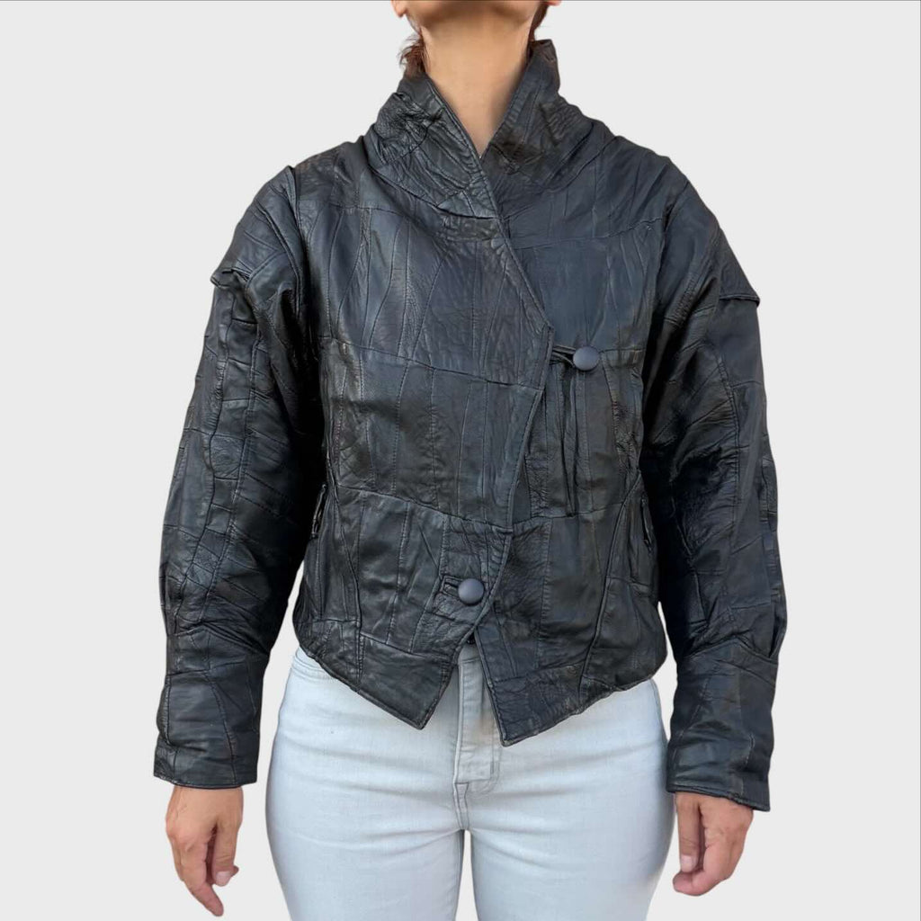 Giacca Vintage da donna Anni 80 Patchwork Vera Pelle  Colore nero 