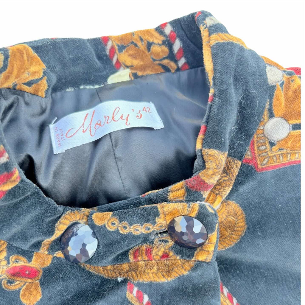 Cappotto Vintage Donna Elegante in Velluto Nero con Stampa Barocca