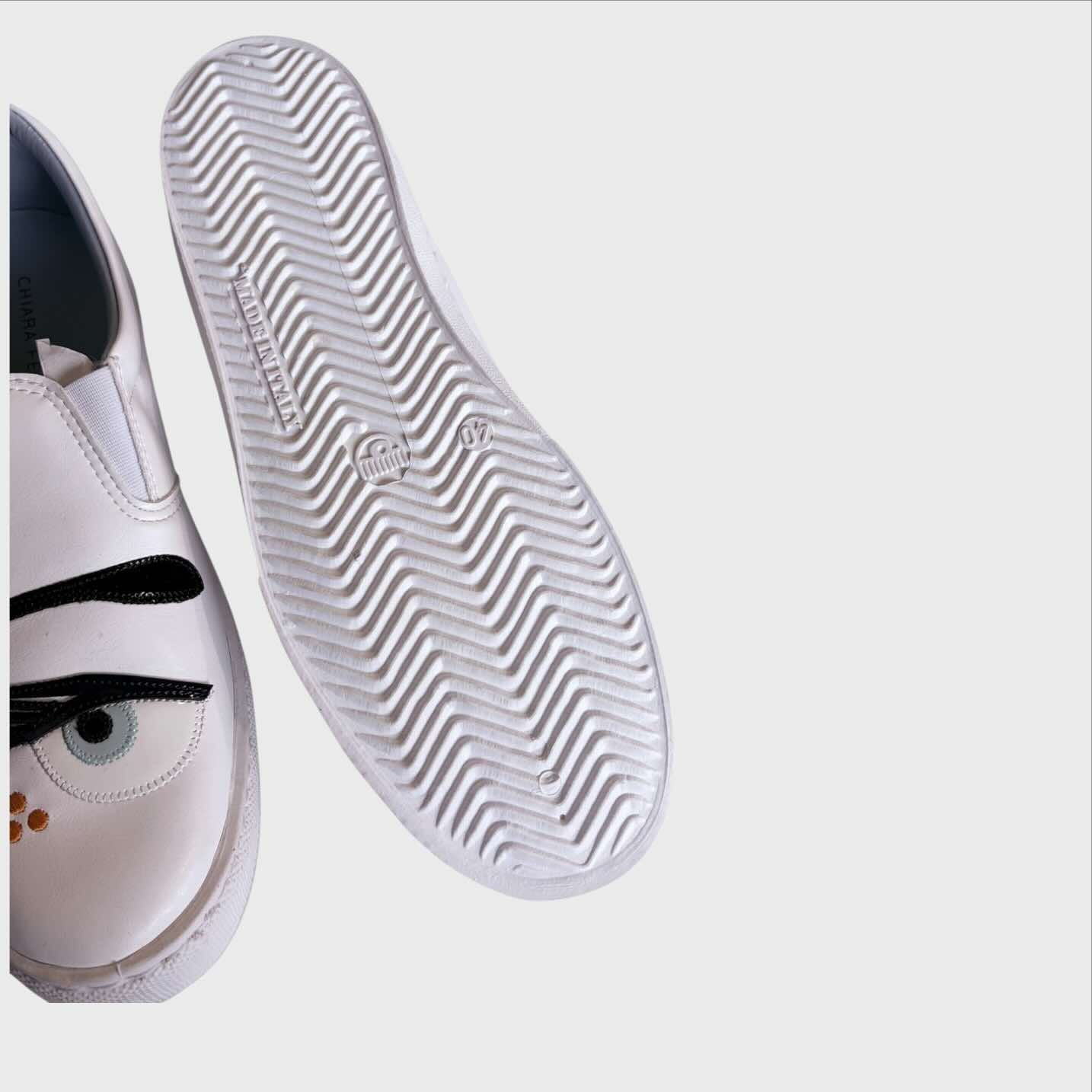 Chiara Ferragni Slip-on Flirting Eye. Suola e tomaia in pelle bianca