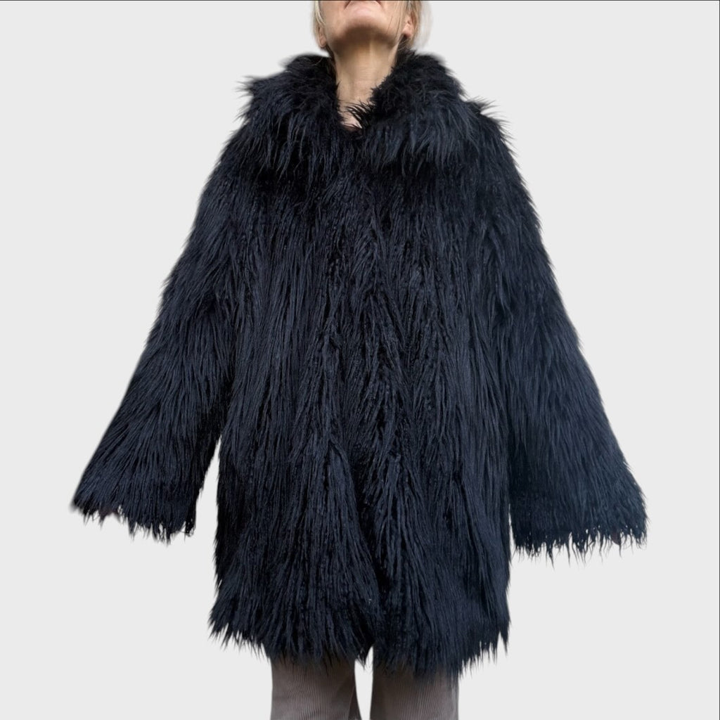 Aniye By Pelliccia Ecologica Vintage Nera Oversize Con pelo Mongolia 