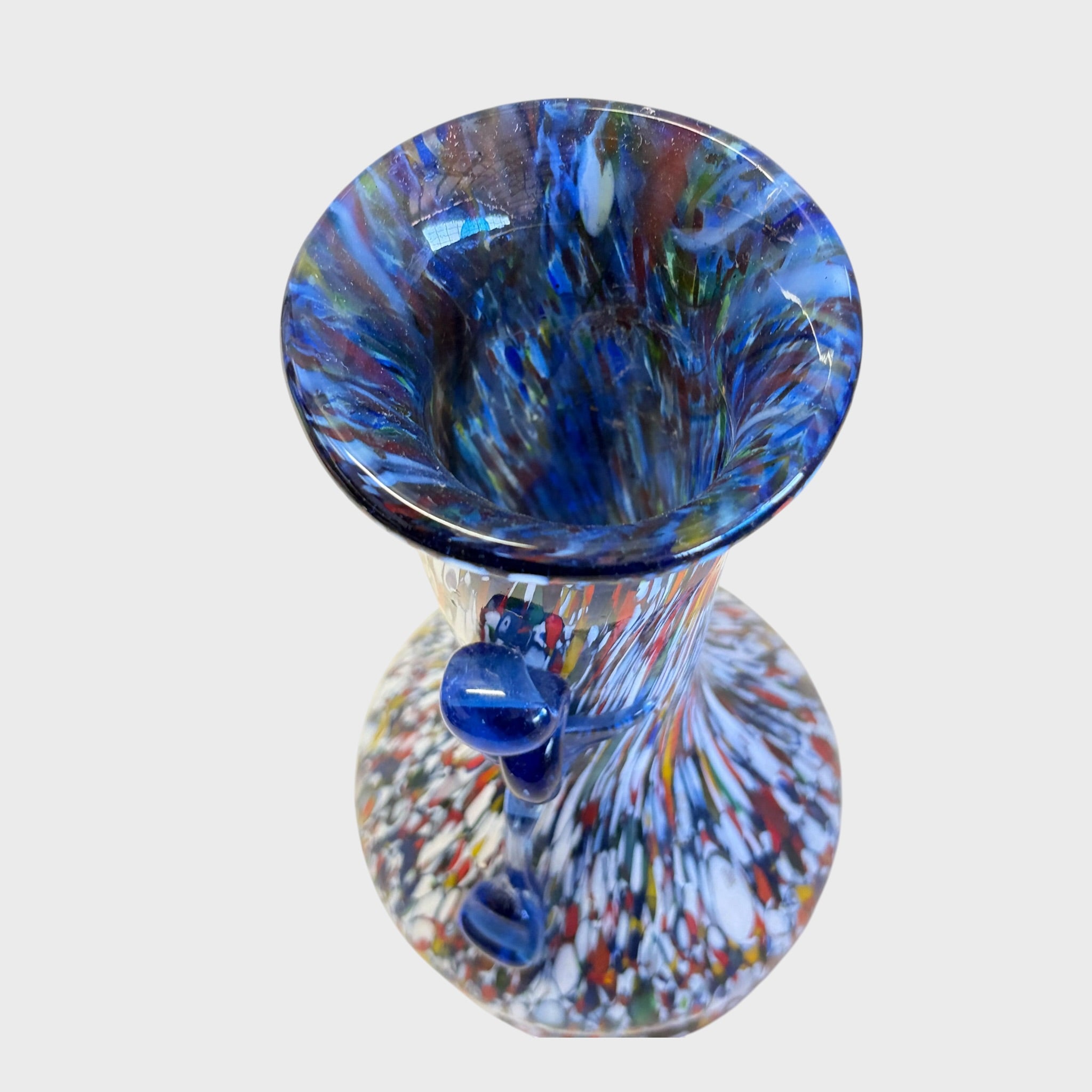 Vaso vintage in vetro di Murano esterno multicolore interno in vetro blu