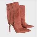 Elisabetta Franchi Stivali Vintage Camoscio Rosa con Zip Oro