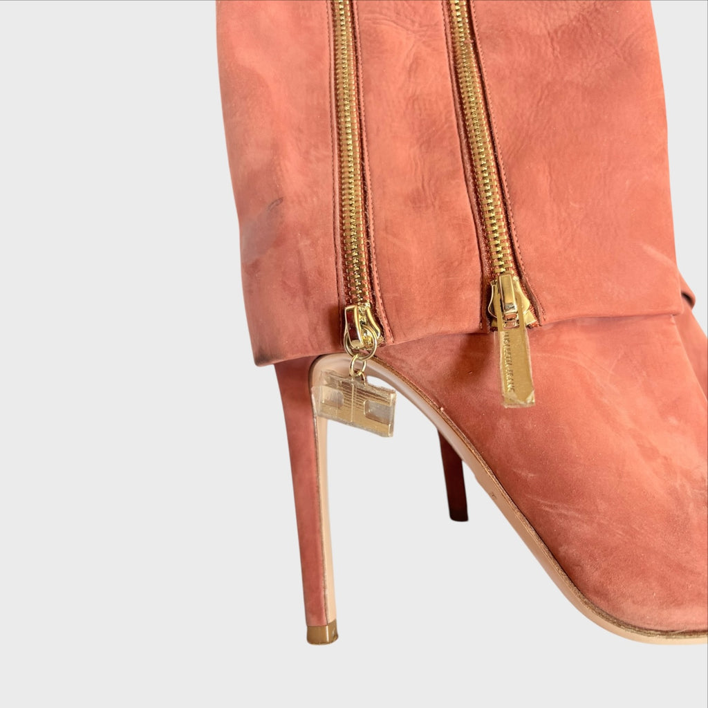 Elisabetta Franchi Stivali Vintage Camoscio Rosa con Zip Oro
