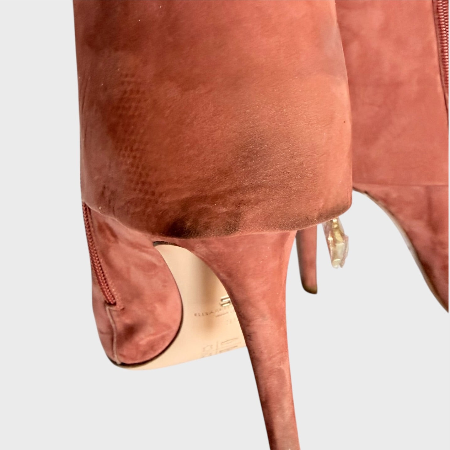 Elisabetta Franchi Vintage Wildlederstiefel in Rosa mit goldenem Reißverschluss  