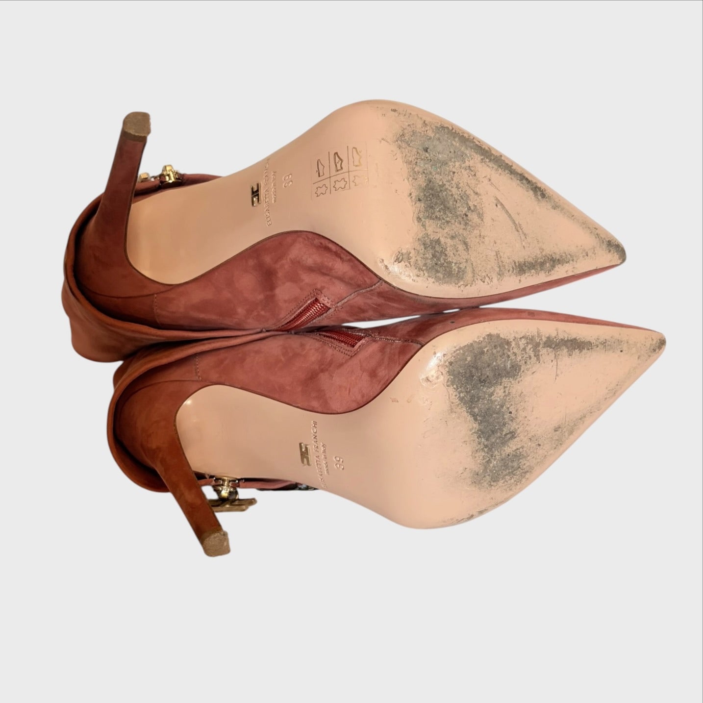 Elisabetta Franchi Vintage Wildlederstiefel in Rosa mit goldenem Reißverschluss  