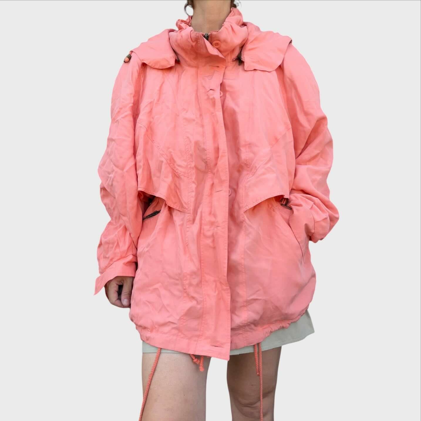 Oversize Vintage Windjacke aus Seide der 90er Jahre – Lachsrosa  