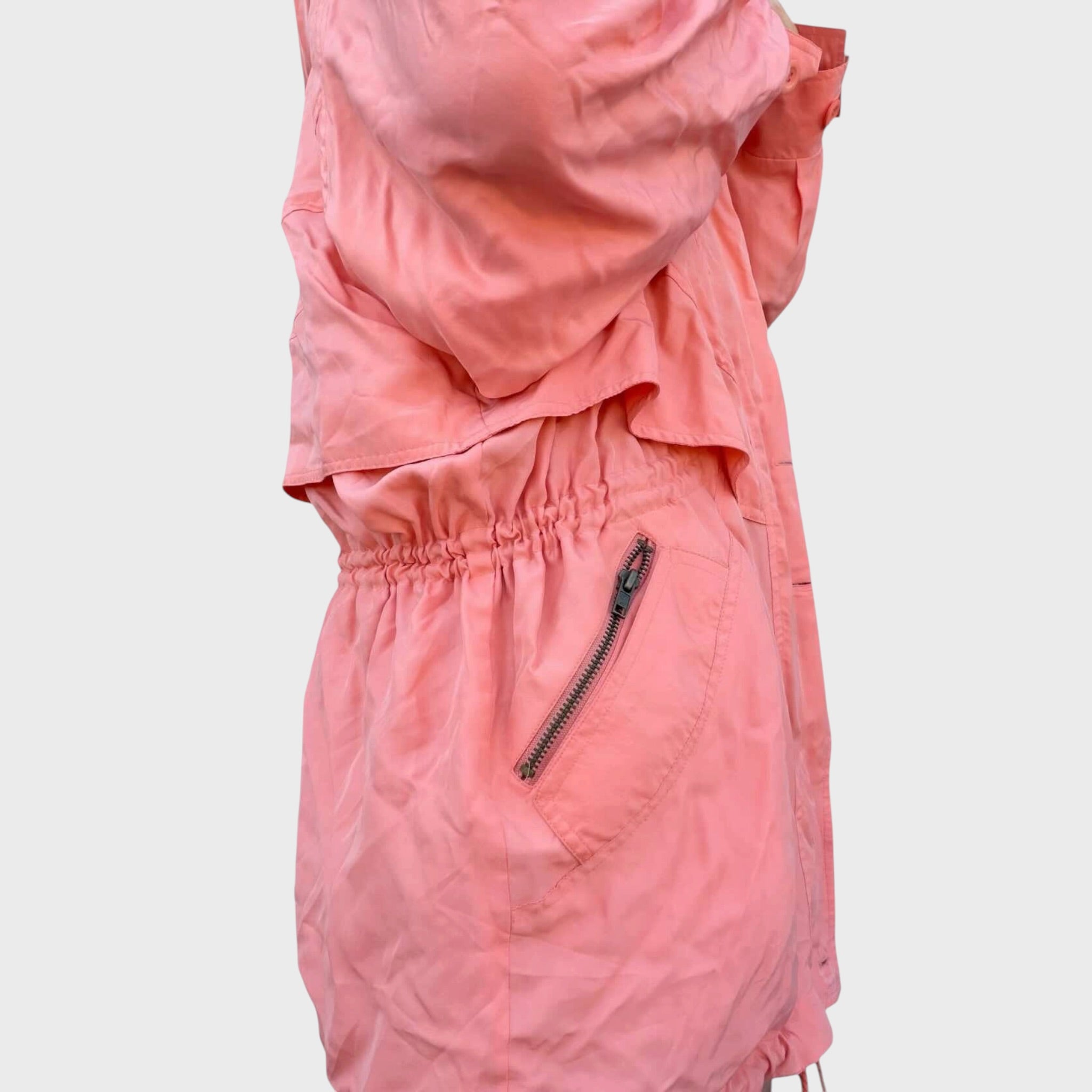 Oversize Vintage Windjacke aus Seide der 90er Jahre – Lachsrosa  