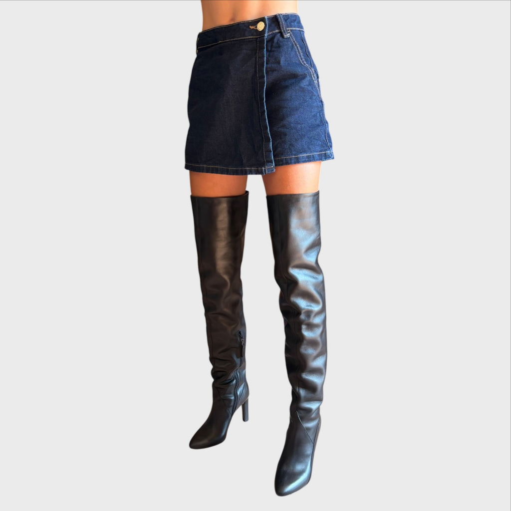 Aniye By Stivali Cuissardes in Pelle Nera con Tacco Alto. Stivale alla Pretty Woman