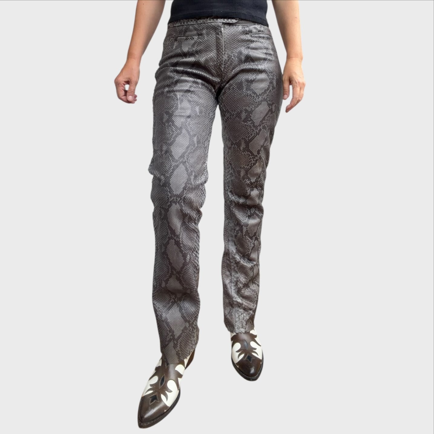 Le Solferine Milano Vintage-Hose aus echtem Schlangenleder in Grau