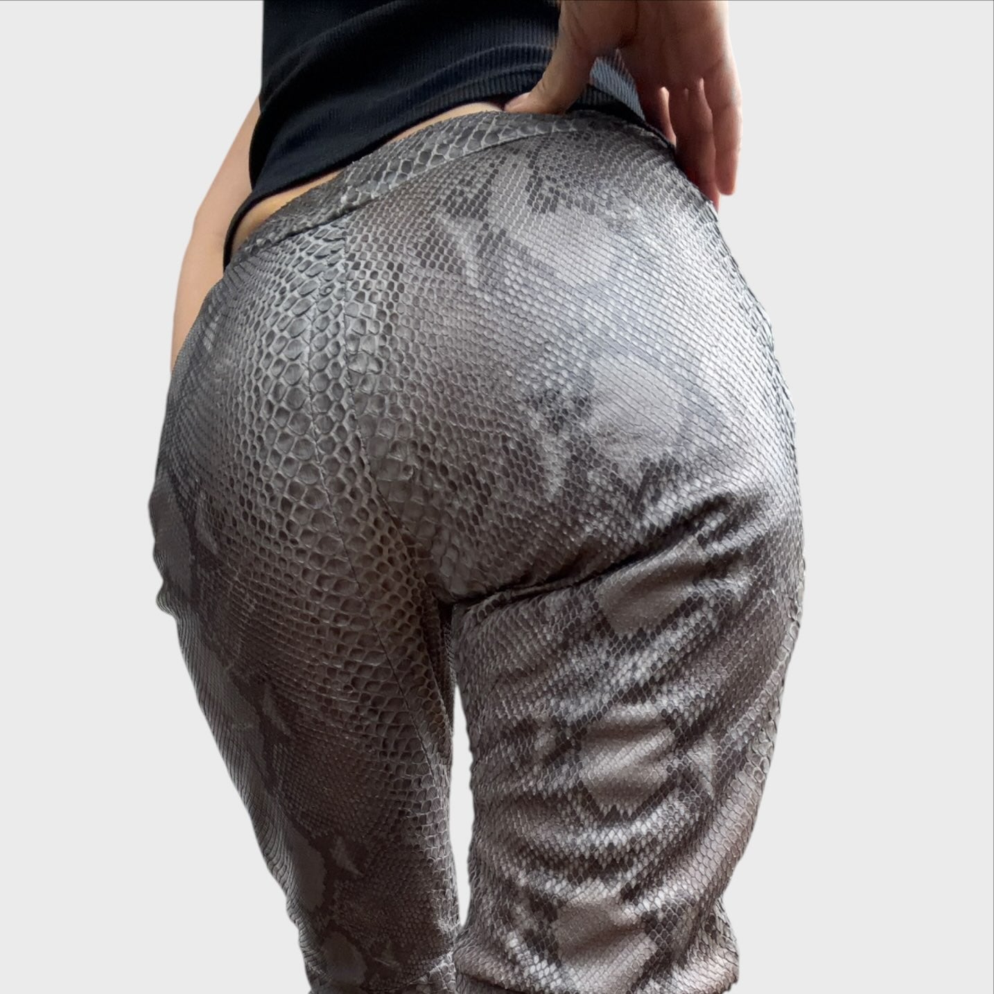 Le Solferine Milano Vintage-Hose aus echtem Schlangenleder in Grau