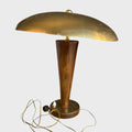 lampada da tavolo vintage in ottone e legno, attribuita a produttori scandinavi come Nordiska Kompaniet o Boréns dagli anni '30 o '40