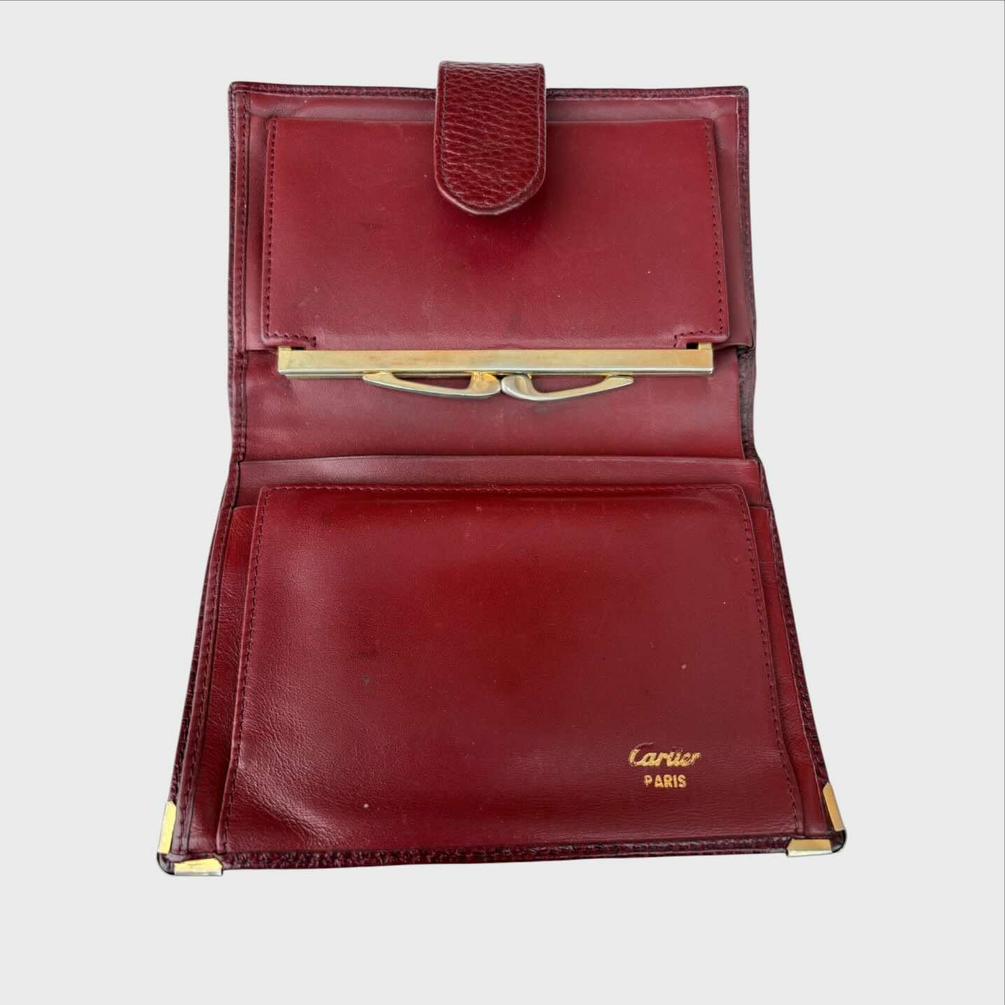 Portafoglio borsellino Must Cartier in vera pelle bordeaux vintage