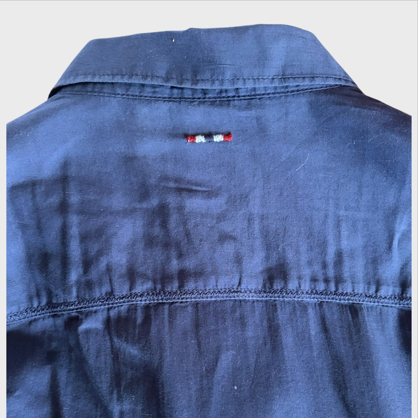 Camicia Vintage Napapijri Uomo Taglia L Blu Leggera ricamo bandiera norvegese 