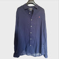 Camicia Vintage Napapijri Uomo Taglia L Blu Leggera ricamo bandiera norvegese 