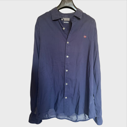 Camicia Vintage Napapijri Uomo Taglia L Blu Leggera ricamo bandiera norvegese 