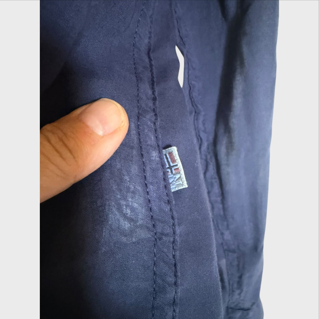 Camicia Vintage Napapijri Uomo Taglia L Blu Leggera ricamo bandiera norvegese 