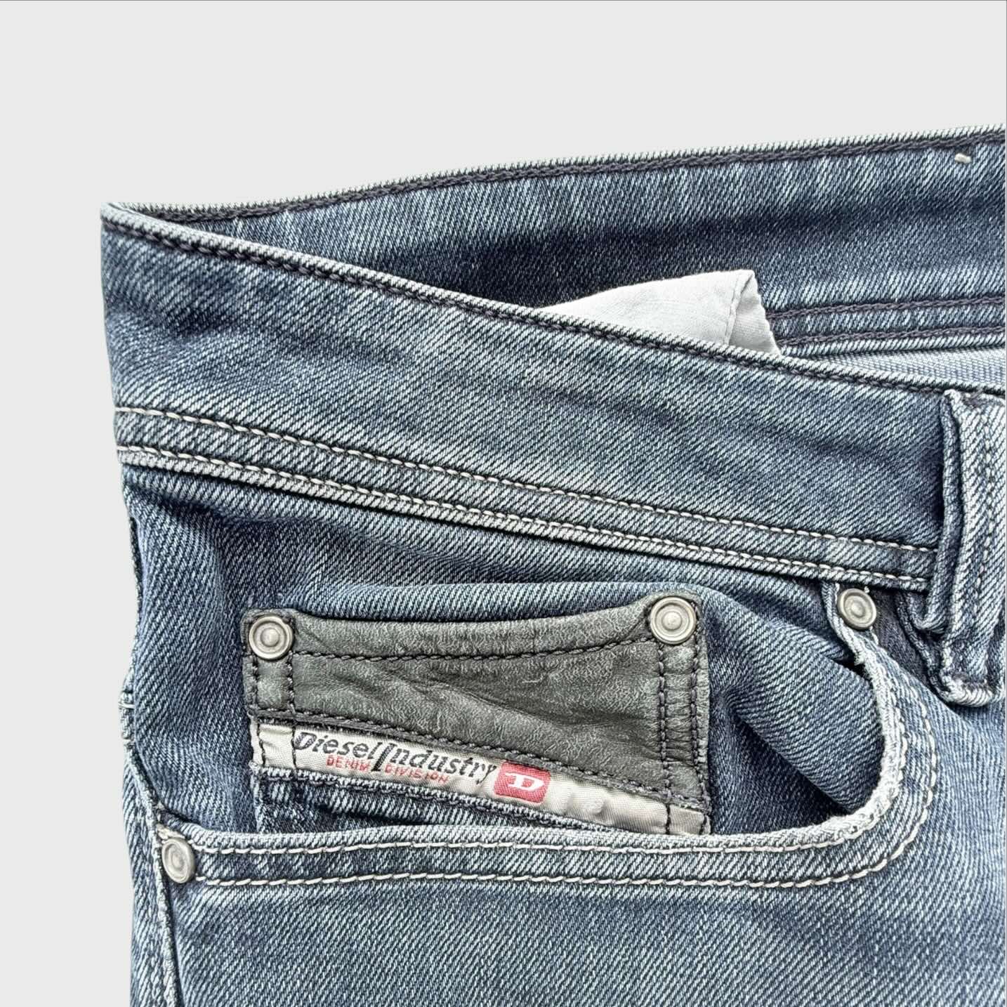 Tasca in pelle Jeans Diesel Safado W33 L32 Uomo Vintage Stretch Blu Chiaro Denim Originale