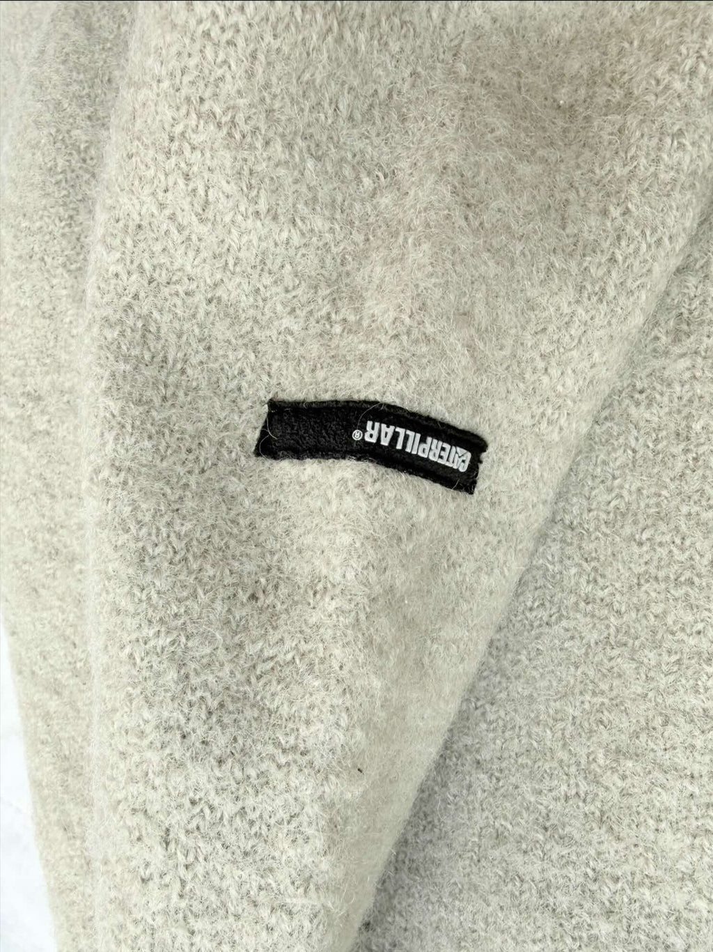 Logo stampato su manica Maglione Vintage Caterpillar (CAT) in lana Taglia M Beige con Tasca con Zip 