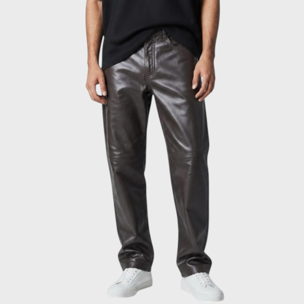 Pantaloni Vintage Vera Pelle da Uomo Biker Taglia 50 colore nero cuciture tabacco  Anni '90 