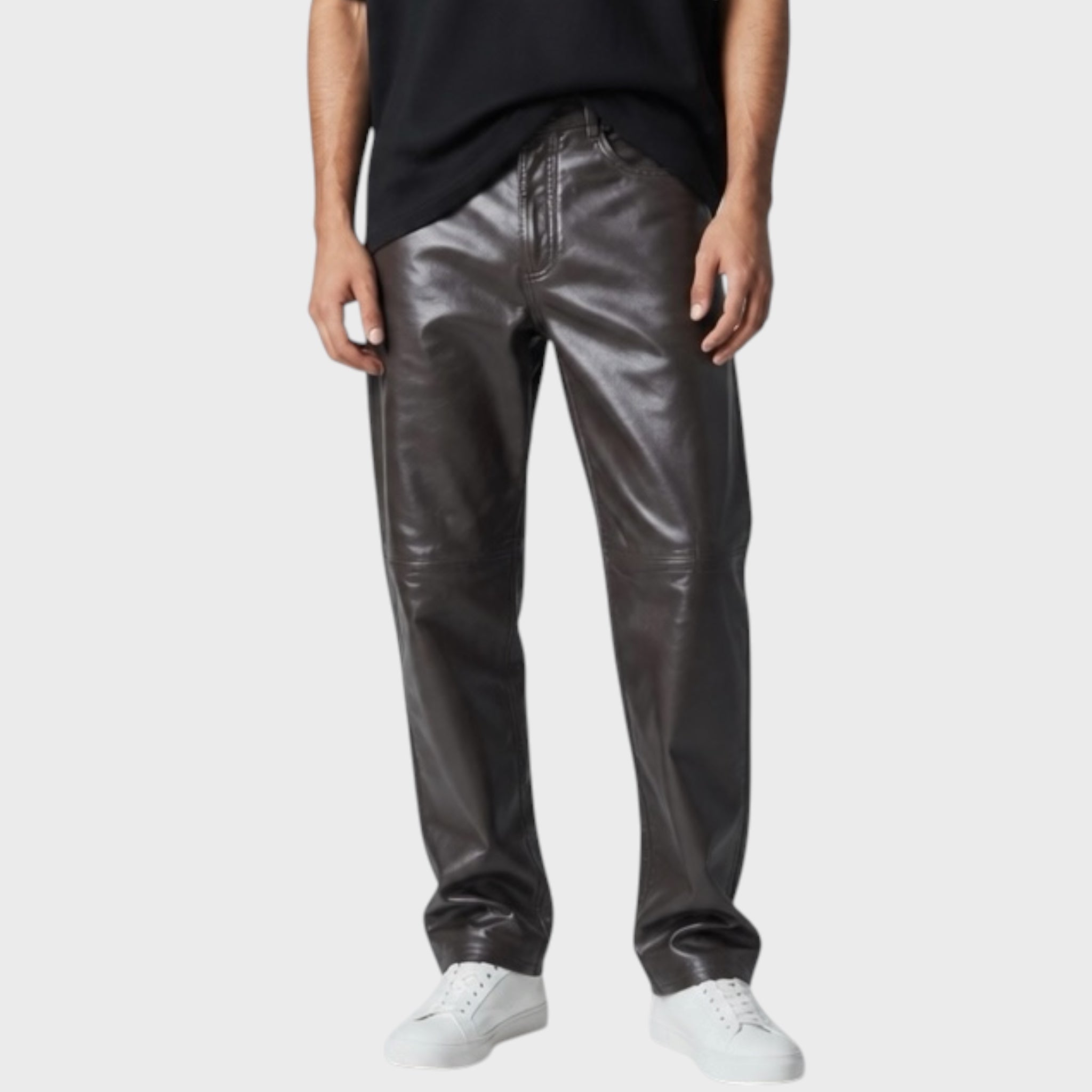 Pantaloni Vintage Vera Pelle da Uomo Biker Taglia 50 colore nero cuciture tabacco  Anni '90 