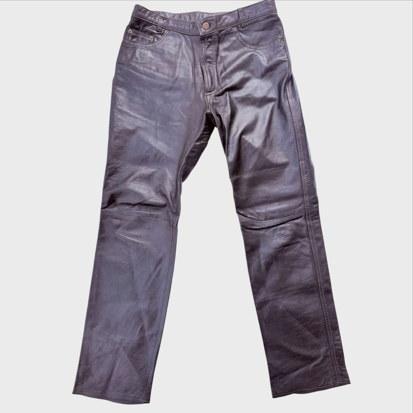 Pantaloni Vintage Vera Pelle da Uomo Biker Taglia 50 colore nero cuciture tabacco  Anni '90 