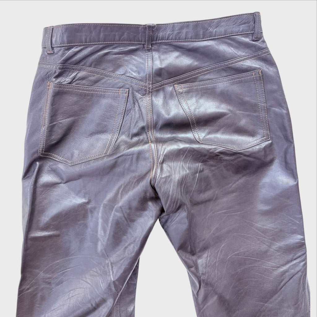 Tasche dietro Pantaloni Vintage Vera Pelle da Uomo Biker Taglia 50 colore nero cuciture tabacco  Anni '90 