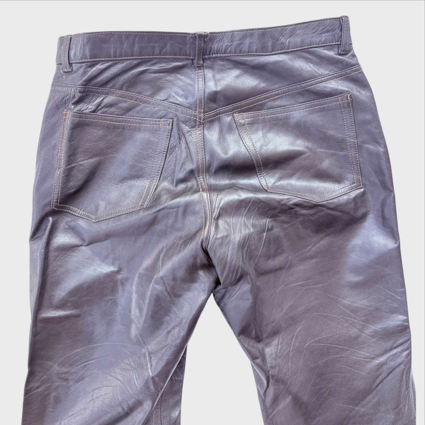 Tasche dietro Pantaloni Vintage Vera Pelle da Uomo Biker Taglia 50 colore nero cuciture tabacco  Anni '90 
