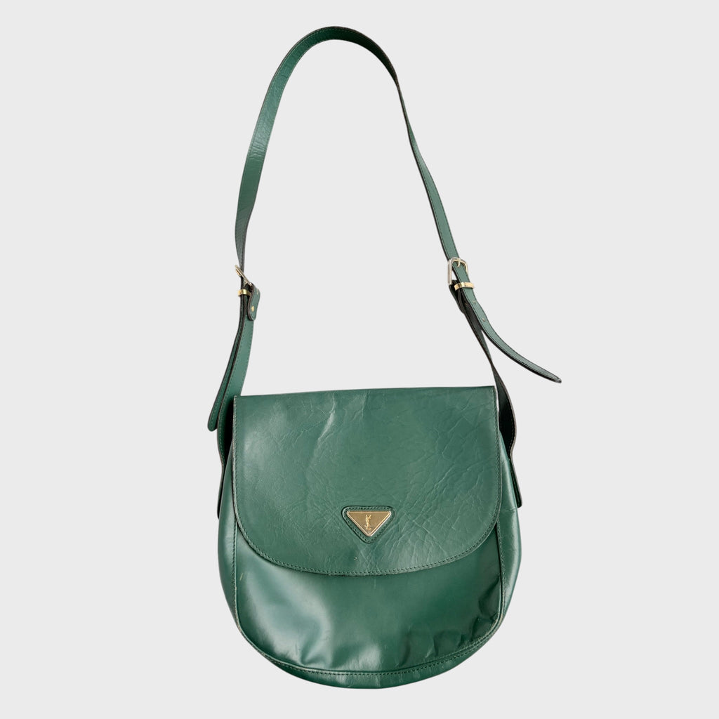 Yves Saint Laurent — Borsa a Tracolla Vintage in Pelle Verde Smeraldo