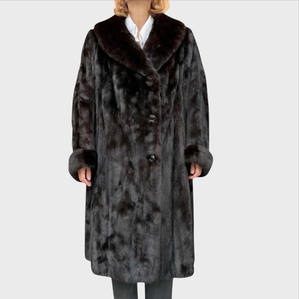 Cappotto Vintage in Pelliccia di Visone Marrone Scuro - Collo Sciallato