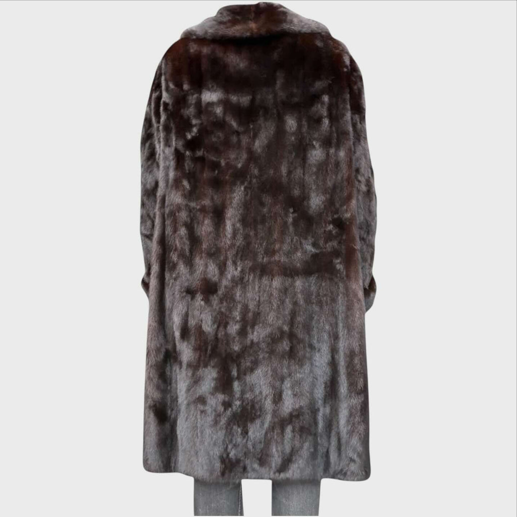 Dietro Cappotto Vintage in Pelliccia di Visone Marrone Scuro - Collo Sciallato