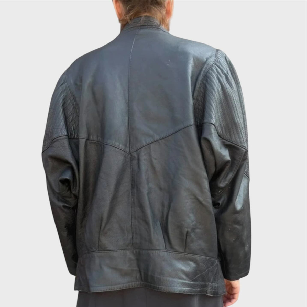 Dietro Giacca Vintage Anni '80 Donna - Vera Pelle Nera con Bottone Gioiello