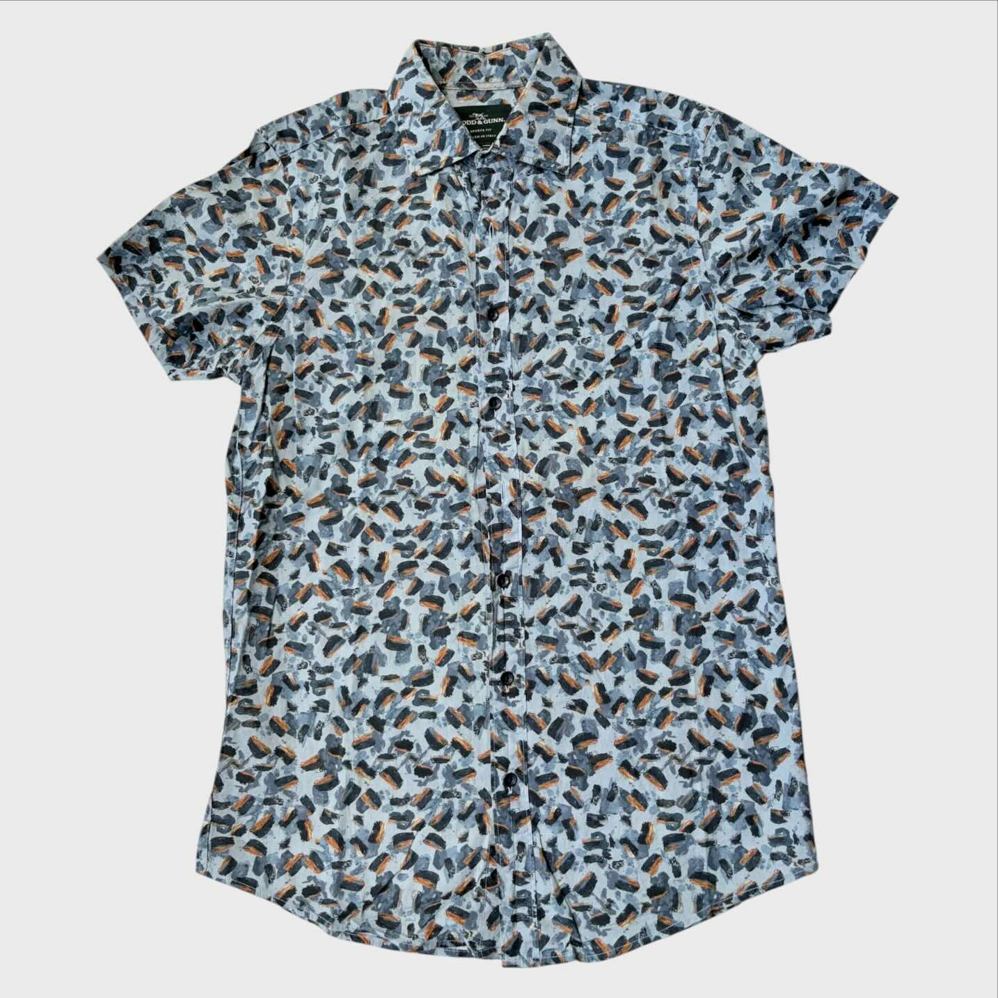 Rodd & Gunn Camicia Uomo XS - Stampa Pennellate Azzurro Blu Arancio