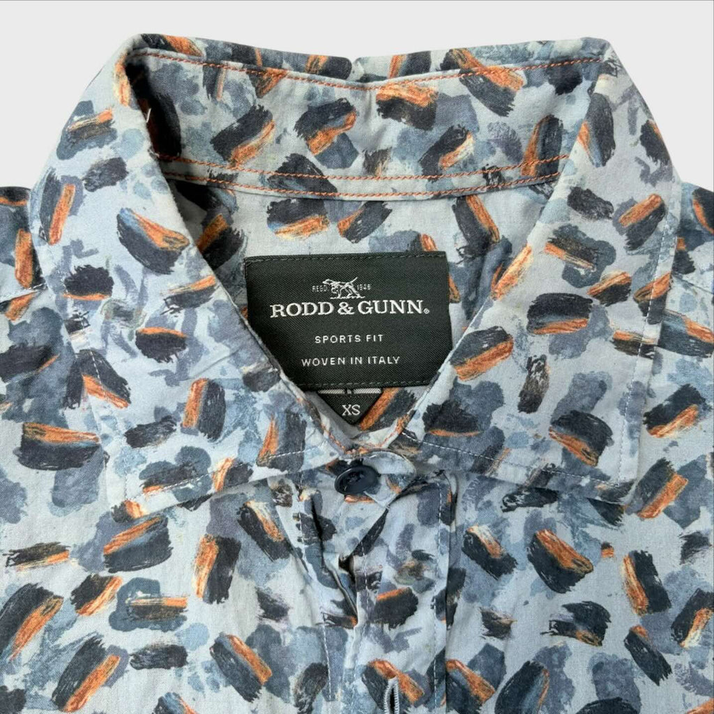 Rodd & Gunn Camicia Uomo XS - Stampa Pennellate Azzurro Blu Arancio
