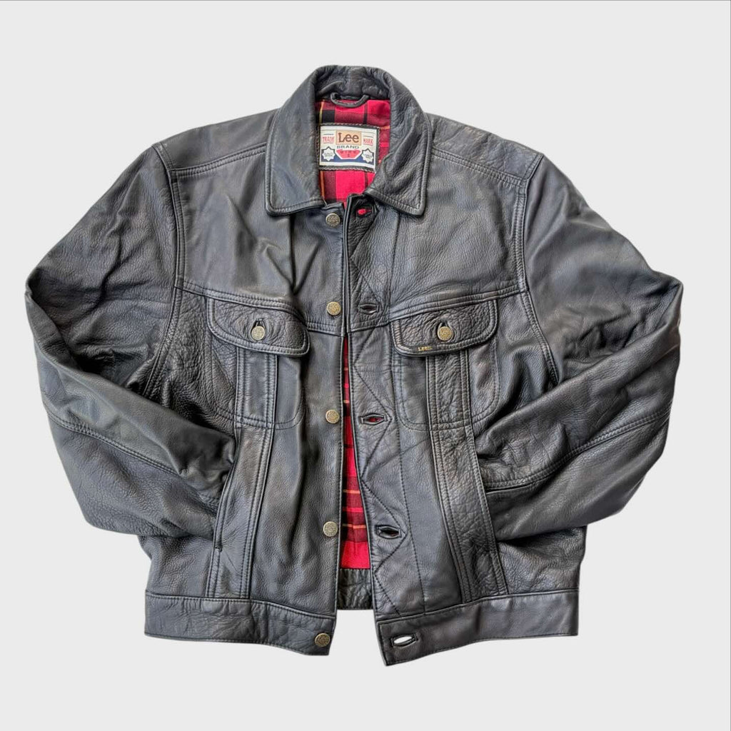 Lee Riders Giubbino Vintage Uomo in Vera Pelle con Fodera Scozzese – Taglia S