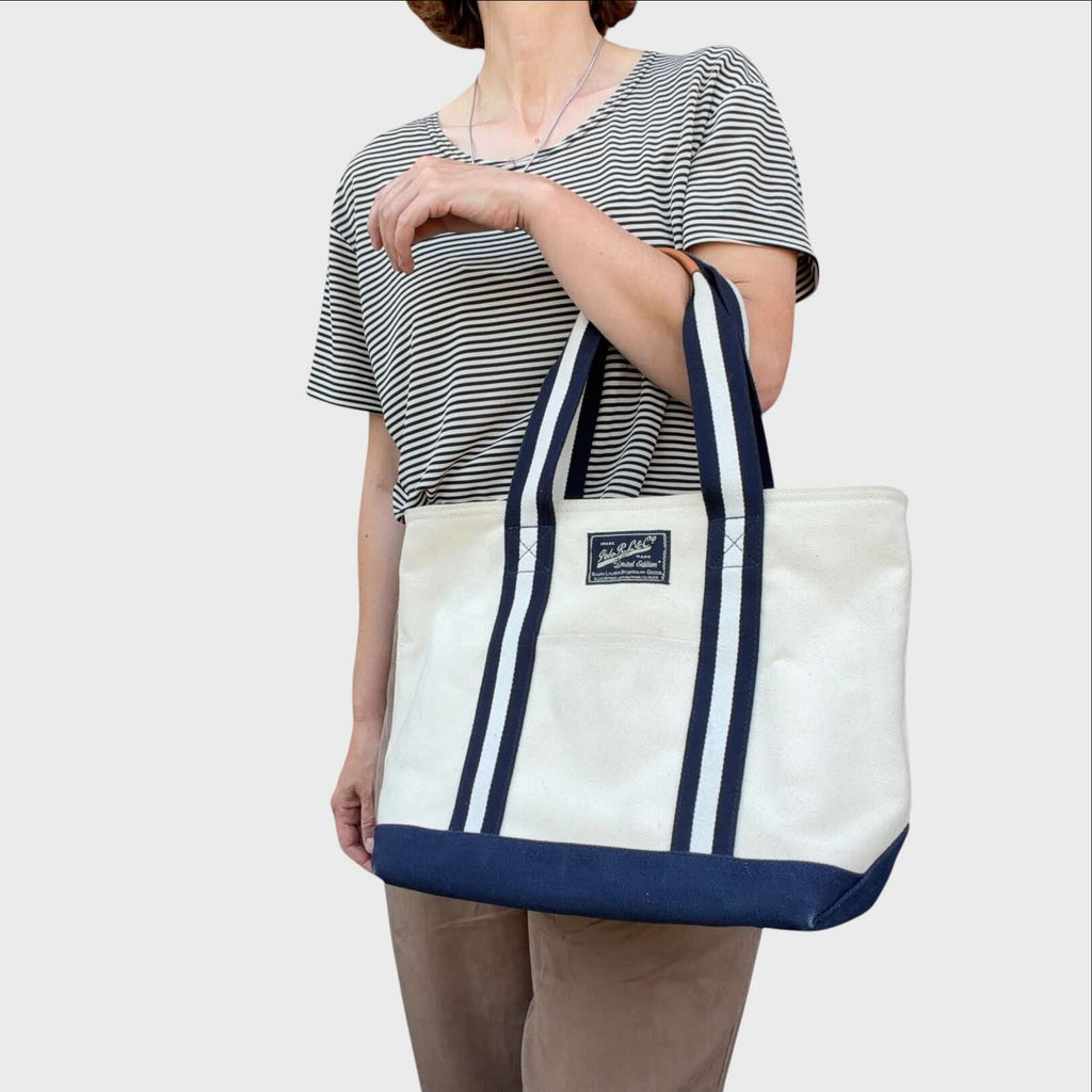 Ralph Lauren Borsa Tote Vintage in cotone bianco e blu Da portare sottobraccio o a msno