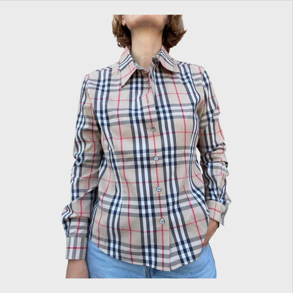 Burberry Camicia Vintage da donna scozzese beige classica 